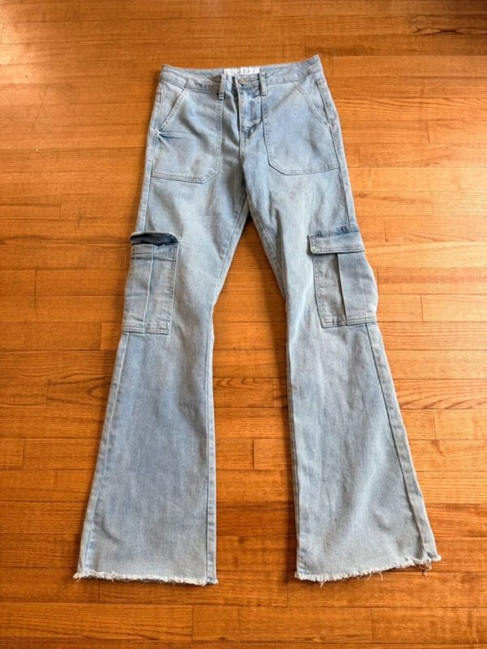 Indigo Rein Women's Sz 7 Y2k 90s Blue Denim Light Wash WIDE Flare Jeans Cargo